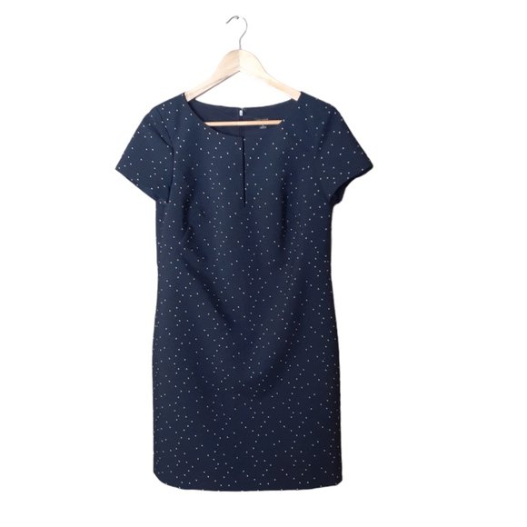 Ann Taylor Women's Textured Sheath Dress Blue Polka Dot Size 6 - Picture 1 of 8